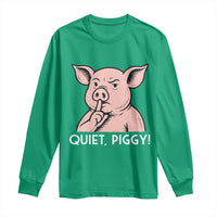 Quiet Piggy Funny Shushing Pig Long Sleeve Shirt Funny Political Satire Cute Cartoon Animal Humor - Wonder Print Shop