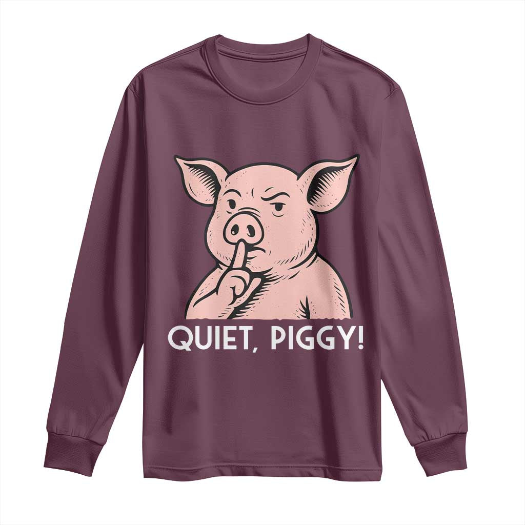 Quiet Piggy Funny Shushing Pig Long Sleeve Shirt Funny Political Satire Cute Cartoon Animal Humor - Wonder Print Shop