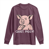 Quiet Piggy Funny Shushing Pig Long Sleeve Shirt Funny Political Satire Cute Cartoon Animal Humor - Wonder Print Shop