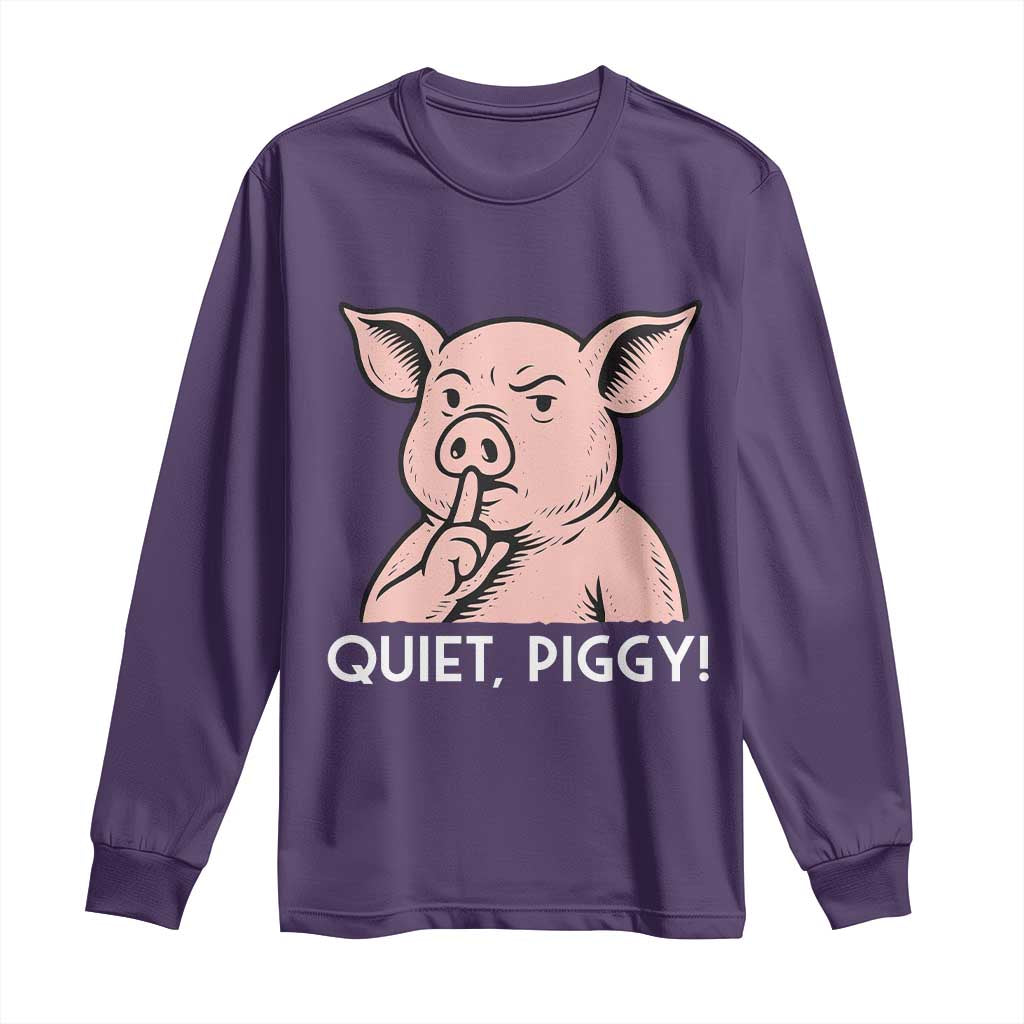 Quiet Piggy Funny Shushing Pig Long Sleeve Shirt Funny Political Satire Cute Cartoon Animal Humor - Wonder Print Shop