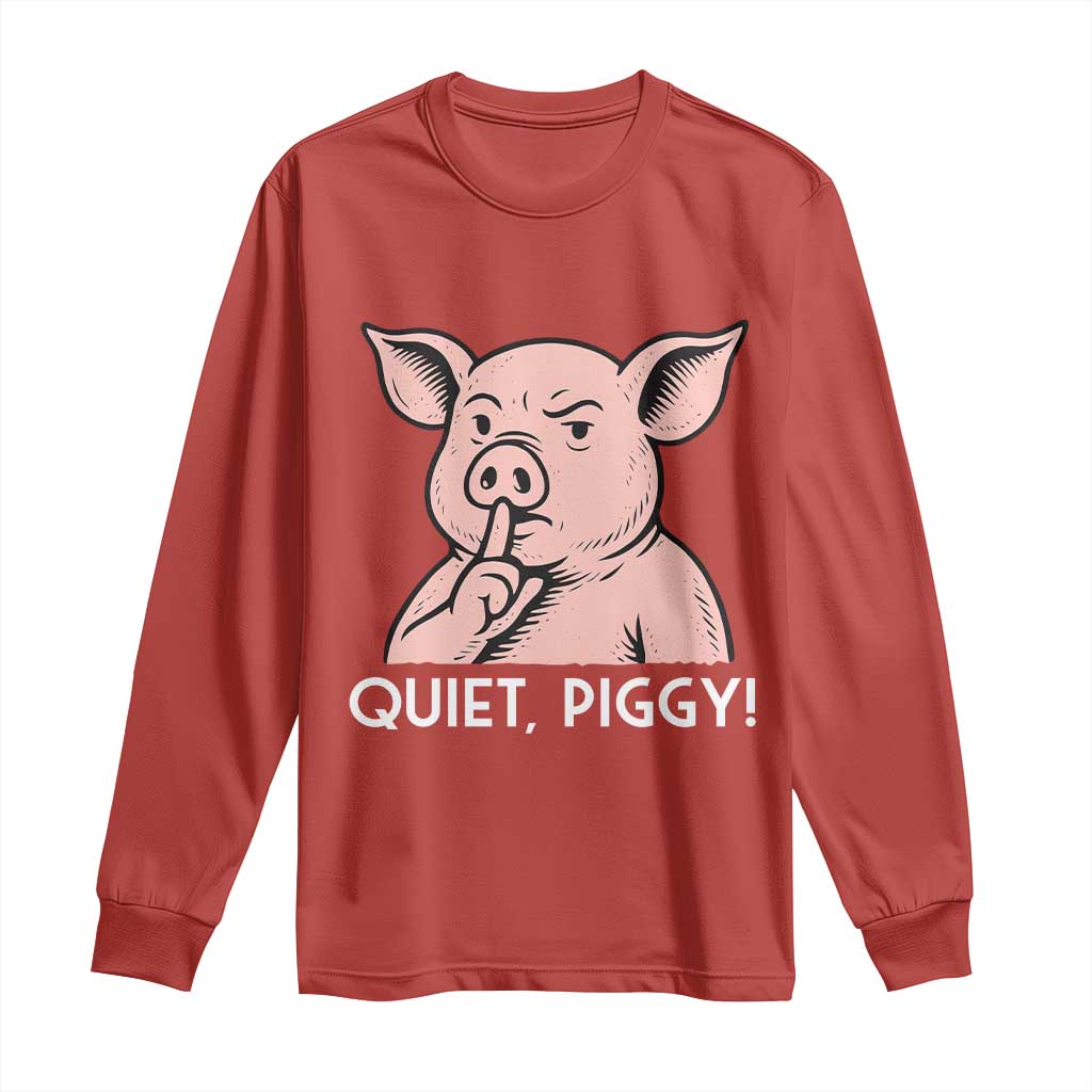 Quiet Piggy Funny Shushing Pig Long Sleeve Shirt Funny Political Satire Cute Cartoon Animal Humor - Wonder Print Shop