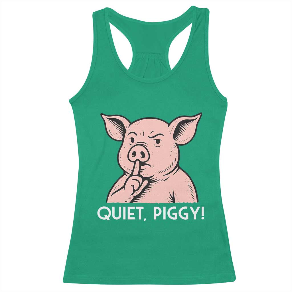 Quiet Piggy Funny Shushing Pig Racerback Tank Top Funny Political Satire Cute Cartoon Animal Humor - Wonder Print Shop