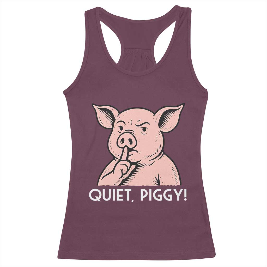 Quiet Piggy Funny Shushing Pig Racerback Tank Top Funny Political Satire Cute Cartoon Animal Humor - Wonder Print Shop