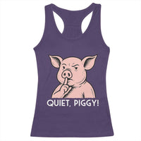 Quiet Piggy Funny Shushing Pig Racerback Tank Top Funny Political Satire Cute Cartoon Animal Humor - Wonder Print Shop