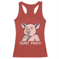 Quiet Piggy Funny Shushing Pig Racerback Tank Top Funny Political Satire Cute Cartoon Animal Humor - Wonder Print Shop