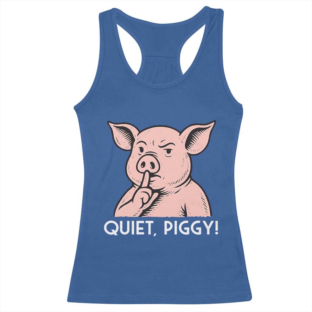 Quiet Piggy Funny Shushing Pig Racerback Tank Top Funny Political Satire Cute Cartoon Animal Humor - Wonder Print Shop