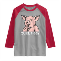 Quiet Piggy Funny Shushing Pig Raglan Shirt Funny Political Satire Cute Cartoon Animal Humor - Wonder Print Shop