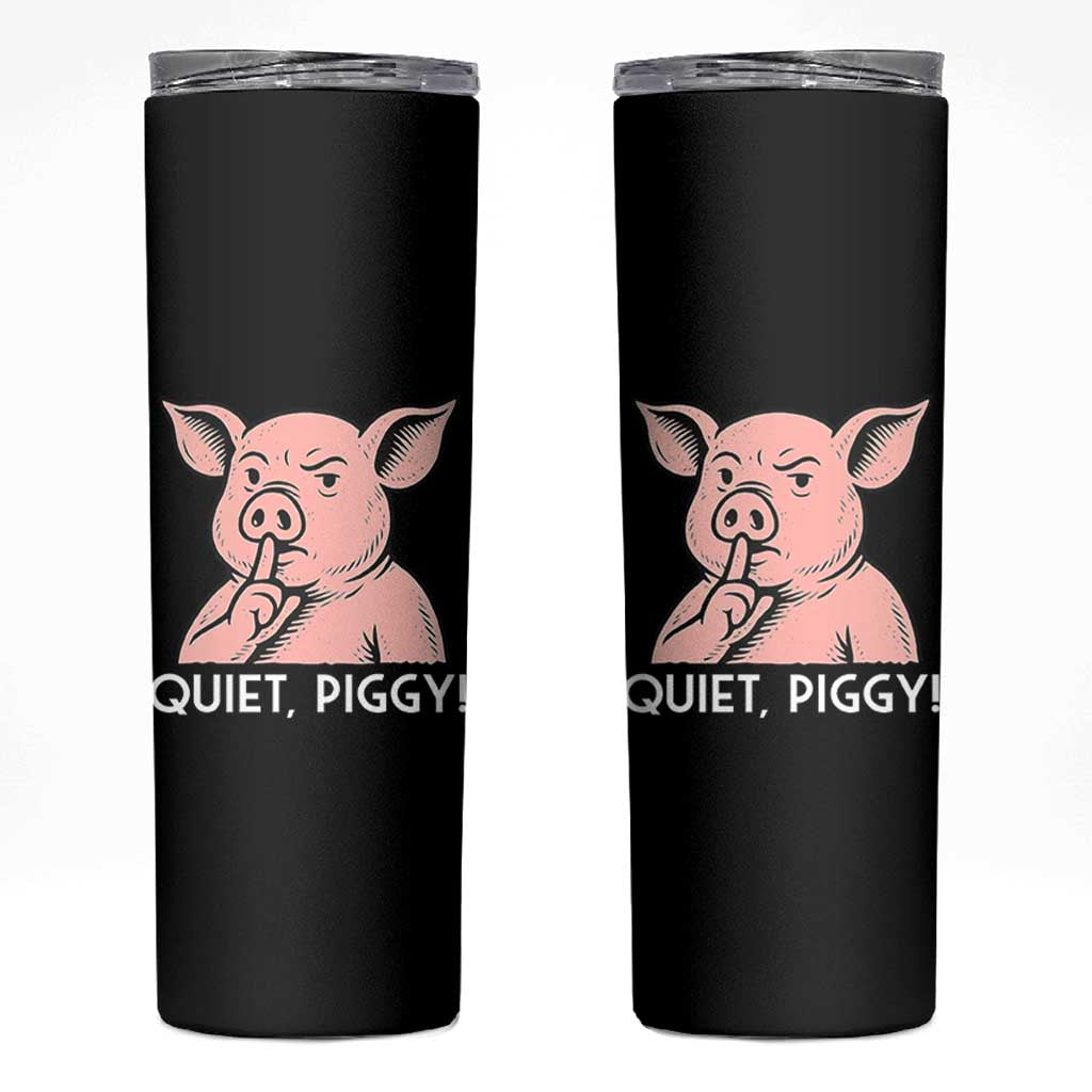 Quiet Piggy Funny Shushing Pig Skinny Tumbler Funny Political Satire Cute Cartoon Animal Humor - Wonder Print Shop