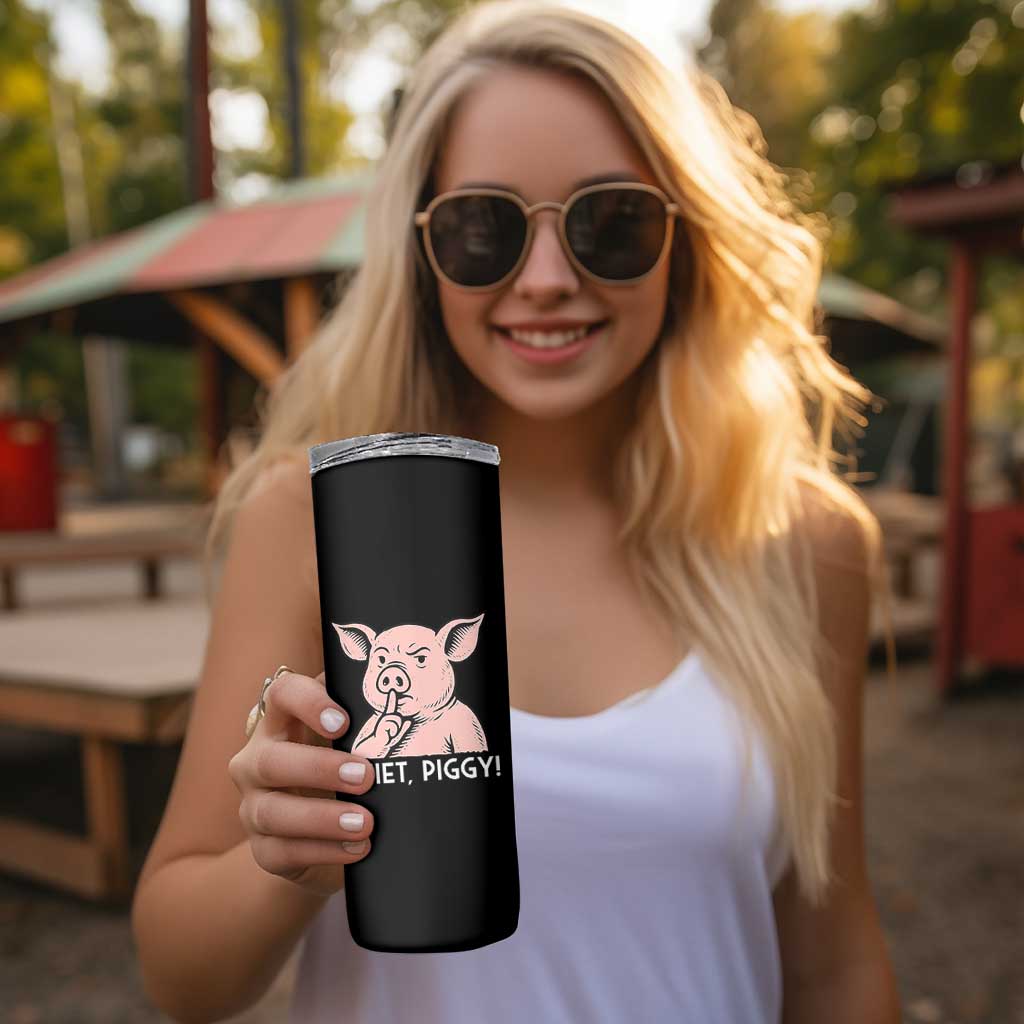 Quiet Piggy Funny Shushing Pig Skinny Tumbler Funny Political Satire Cute Cartoon Animal Humor - Wonder Print Shop