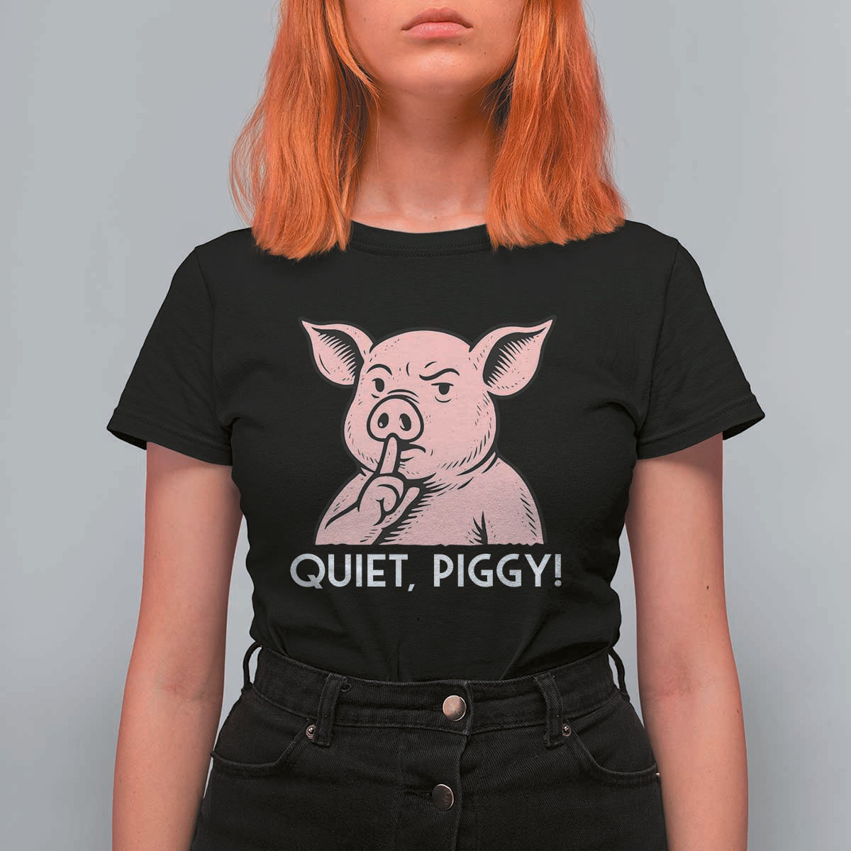 Quiet Piggy Funny Shushing Pig T Shirt For Women Funny Political Satire Cute Cartoon Animal Humor - Wonder Print Shop