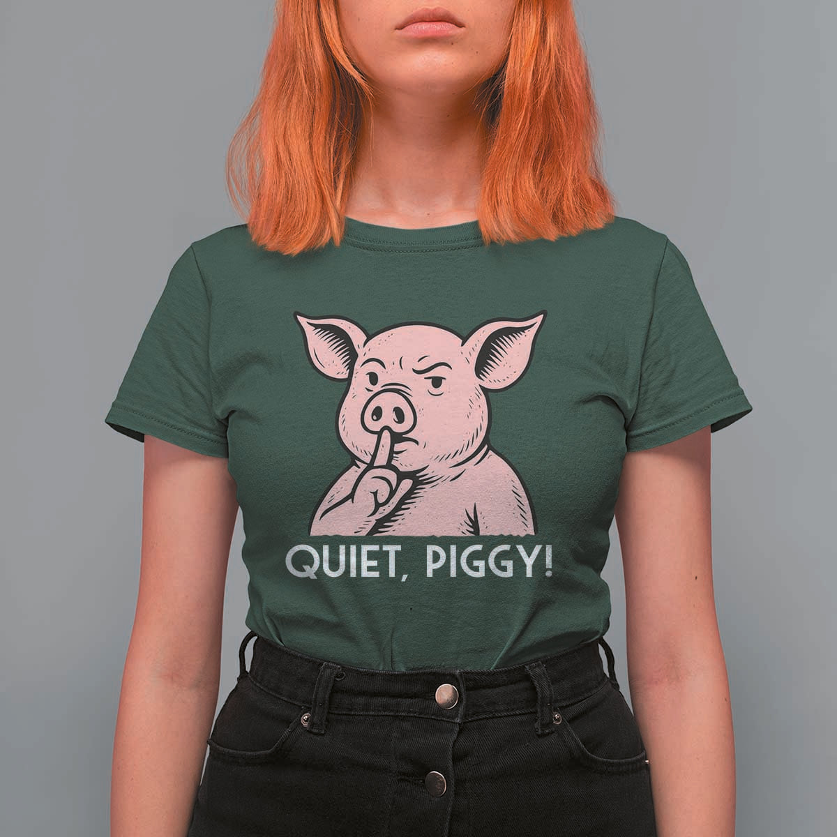 Quiet Piggy Funny Shushing Pig T Shirt For Women Funny Political Satire Cute Cartoon Animal Humor - Wonder Print Shop