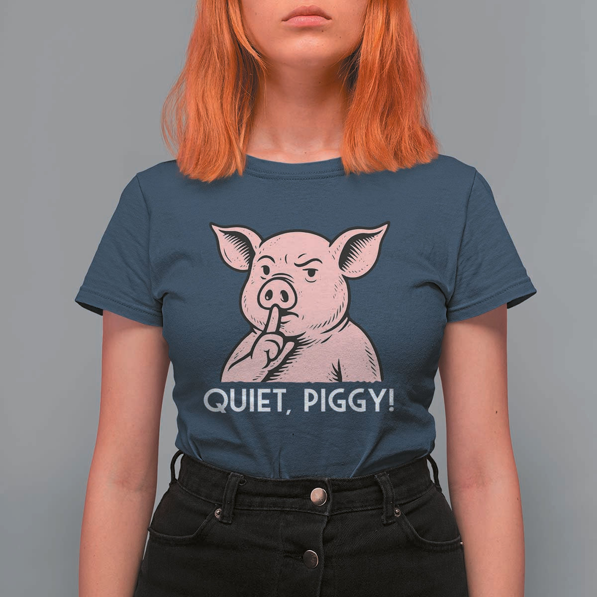 Quiet Piggy Funny Shushing Pig T Shirt For Women Funny Political Satire Cute Cartoon Animal Humor - Wonder Print Shop
