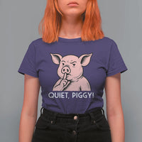 Quiet Piggy Funny Shushing Pig T Shirt For Women Funny Political Satire Cute Cartoon Animal Humor - Wonder Print Shop