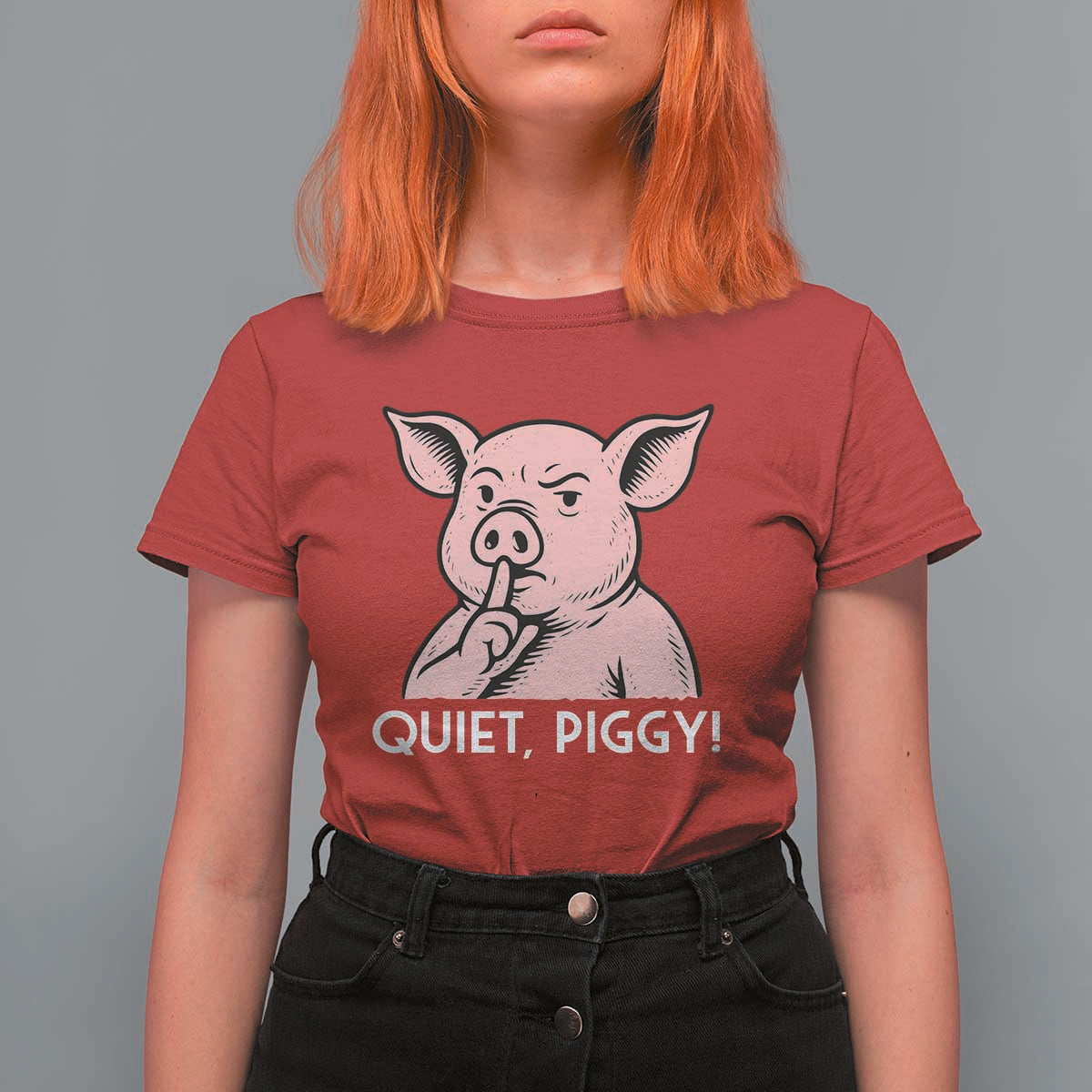 Quiet Piggy Funny Shushing Pig T Shirt For Women Funny Political Satire Cute Cartoon Animal Humor - Wonder Print Shop