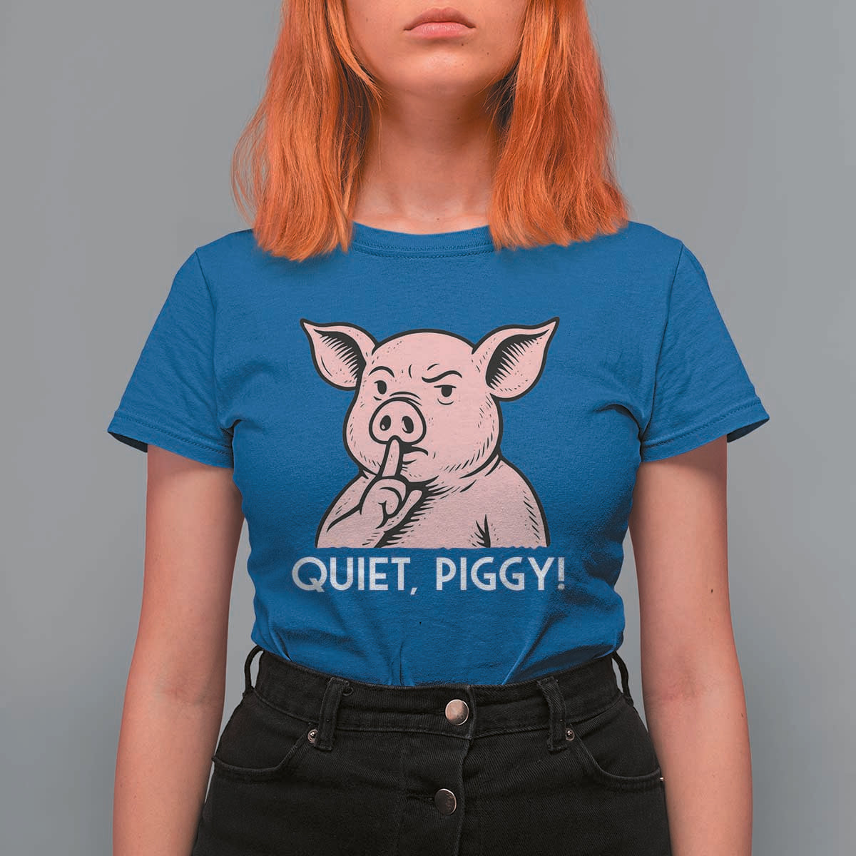 Quiet Piggy Funny Shushing Pig T Shirt For Women Funny Political Satire Cute Cartoon Animal Humor - Wonder Print Shop