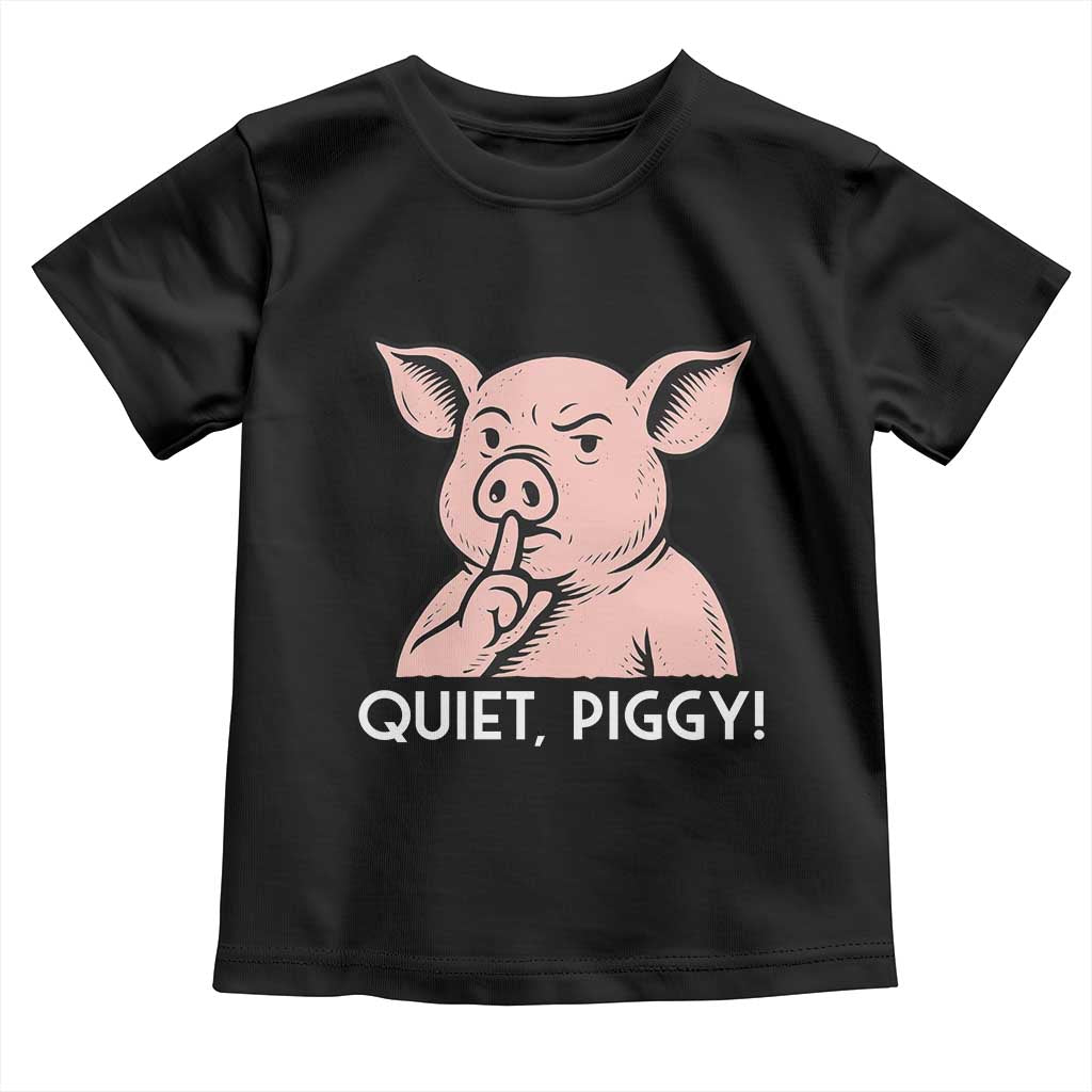 Quiet Piggy Funny Shushing Pig Toddler T Shirt Funny Political Satire Cute Cartoon Animal Humor - Wonder Print Shop