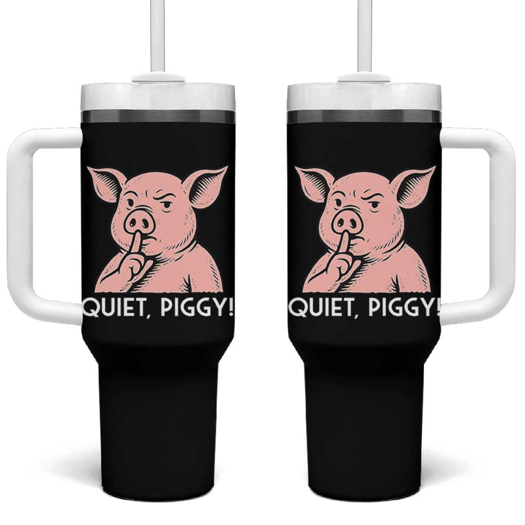 Quiet Piggy Funny Shushing Pig Tumbler With Handle Funny Political Satire Cute Cartoon Animal Humor - Wonder Print Shop