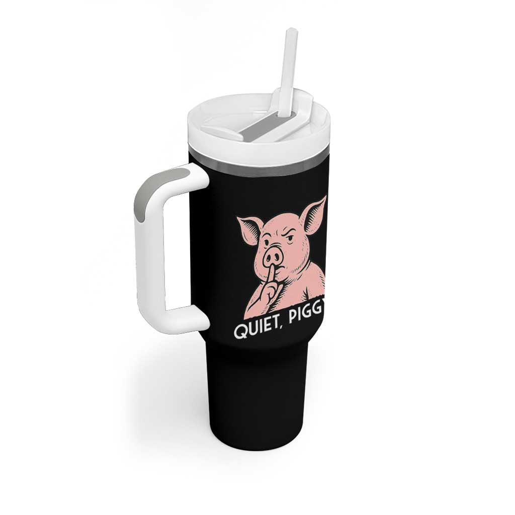 Quiet Piggy Funny Shushing Pig Tumbler With Handle Funny Political Satire Cute Cartoon Animal Humor - Wonder Print Shop