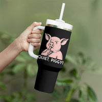 Quiet Piggy Funny Shushing Pig Tumbler With Handle Funny Political Satire Cute Cartoon Animal Humor - Wonder Print Shop