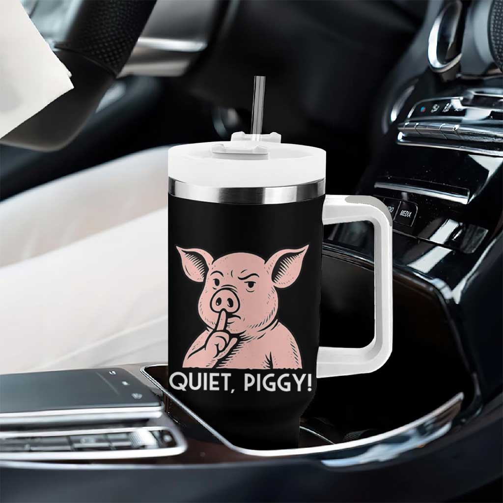Quiet Piggy Funny Shushing Pig Tumbler With Handle Funny Political Satire Cute Cartoon Animal Humor - Wonder Print Shop