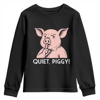 Quiet Piggy Funny Shushing Pig Youth Sweatshirt Funny Political Satire Cute Cartoon Animal Humor - Wonder Print Shop