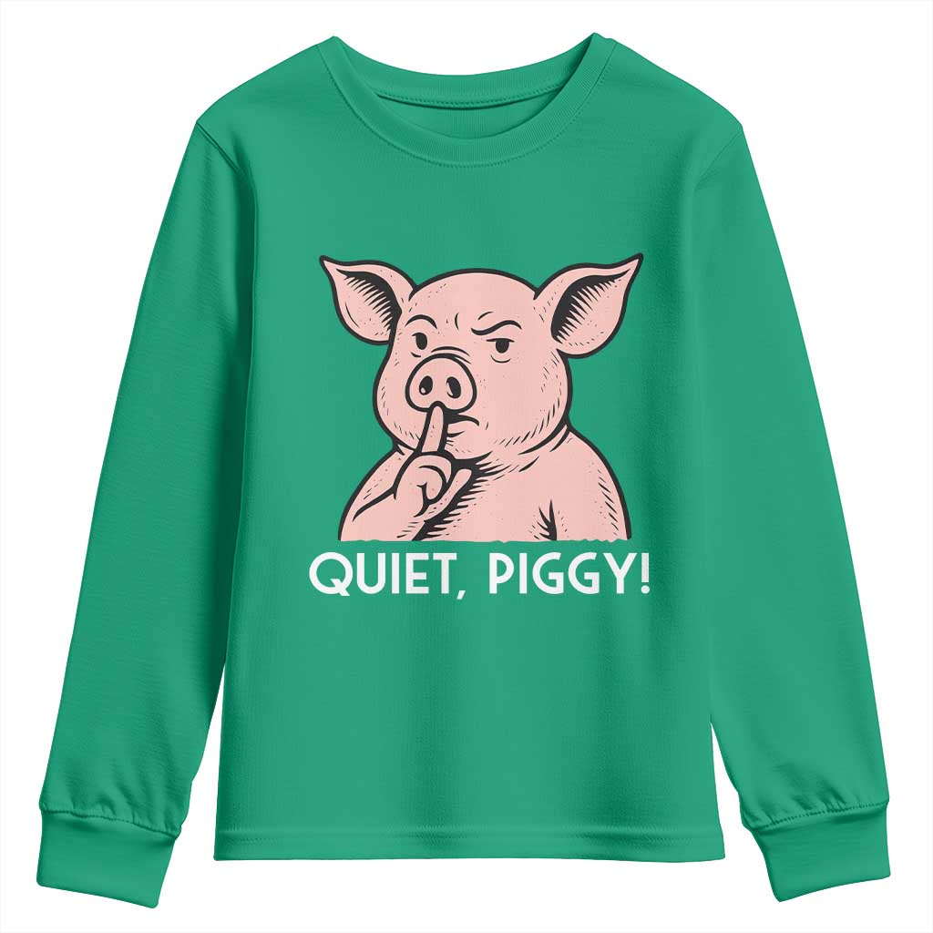 Quiet Piggy Funny Shushing Pig Youth Sweatshirt Funny Political Satire Cute Cartoon Animal Humor - Wonder Print Shop
