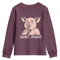 Quiet Piggy Funny Shushing Pig Youth Sweatshirt Funny Political Satire Cute Cartoon Animal Humor - Wonder Print Shop
