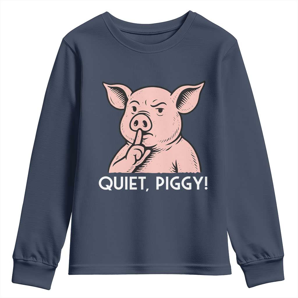 Quiet Piggy Funny Shushing Pig Youth Sweatshirt Funny Political Satire Cute Cartoon Animal Humor - Wonder Print Shop