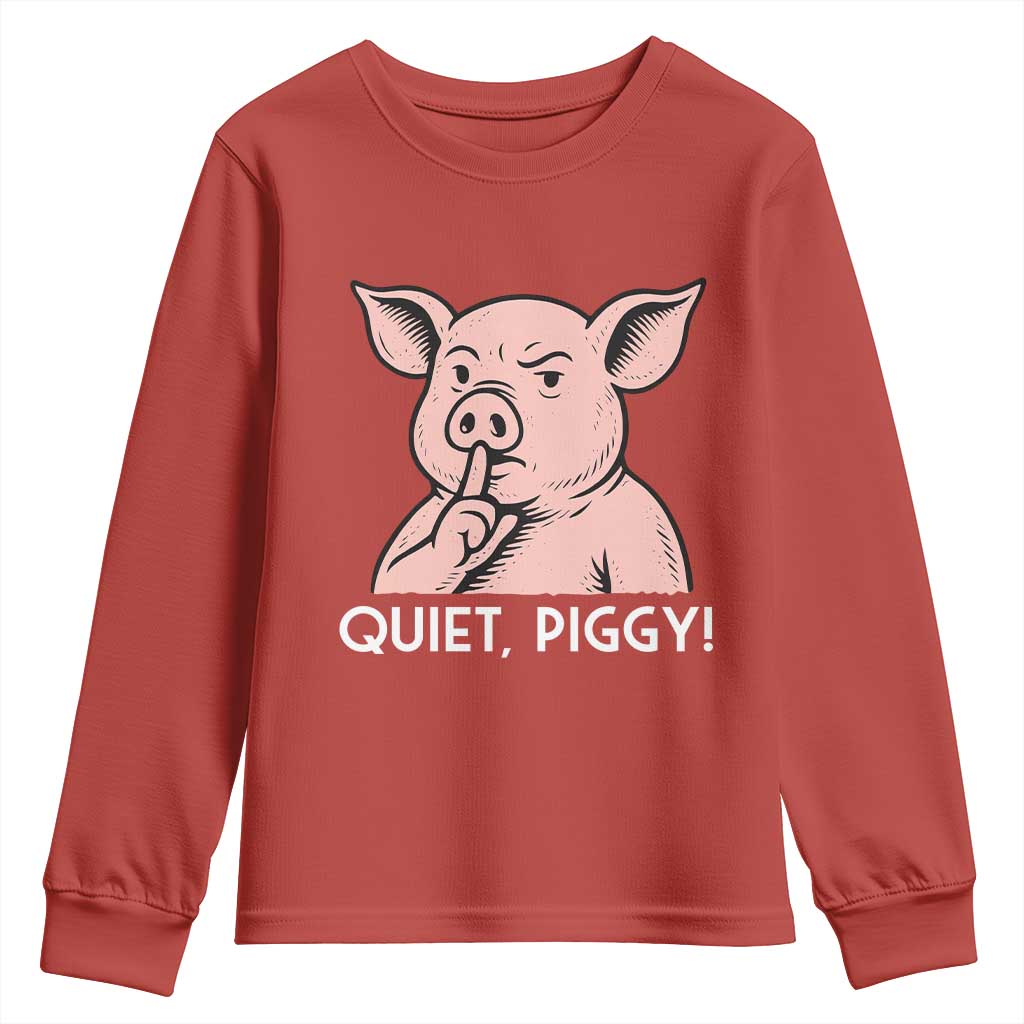 Quiet Piggy Funny Shushing Pig Youth Sweatshirt Funny Political Satire Cute Cartoon Animal Humor - Wonder Print Shop