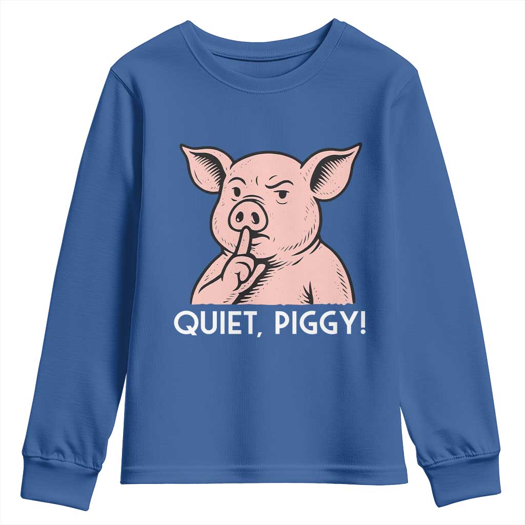 Quiet Piggy Funny Shushing Pig Youth Sweatshirt Funny Political Satire Cute Cartoon Animal Humor - Wonder Print Shop
