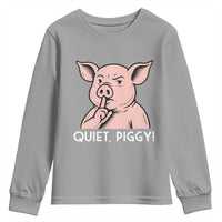 Quiet Piggy Funny Shushing Pig Youth Sweatshirt Funny Political Satire Cute Cartoon Animal Humor - Wonder Print Shop