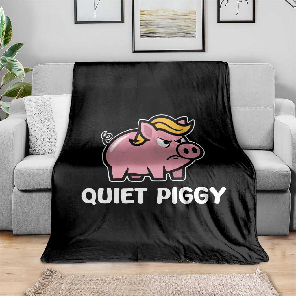 Quiet Piggy Funny Blonde Pig Throw Blanket Political Satire Humor Free Speech Cute Cartoon - Wonder Print Shop