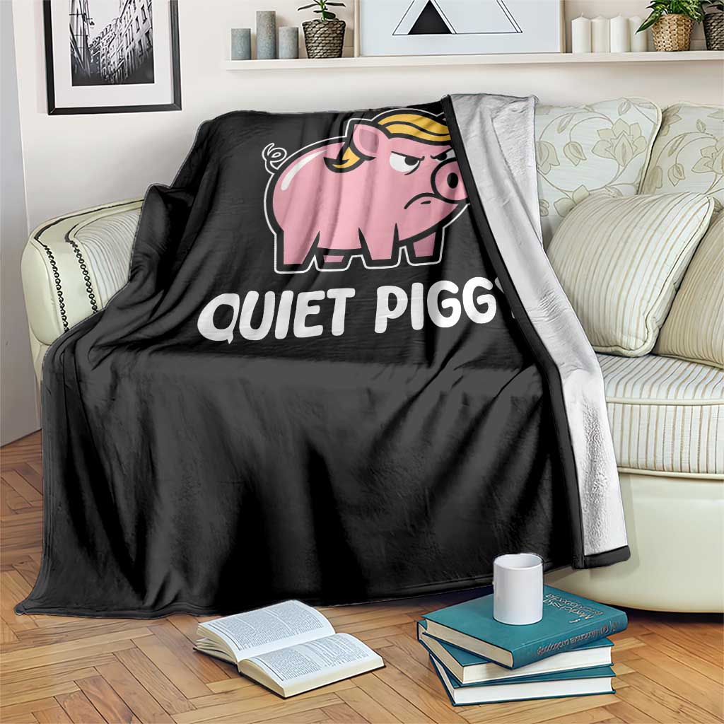 Quiet Piggy Funny Blonde Pig Throw Blanket Political Satire Humor Free Speech Cute Cartoon - Wonder Print Shop