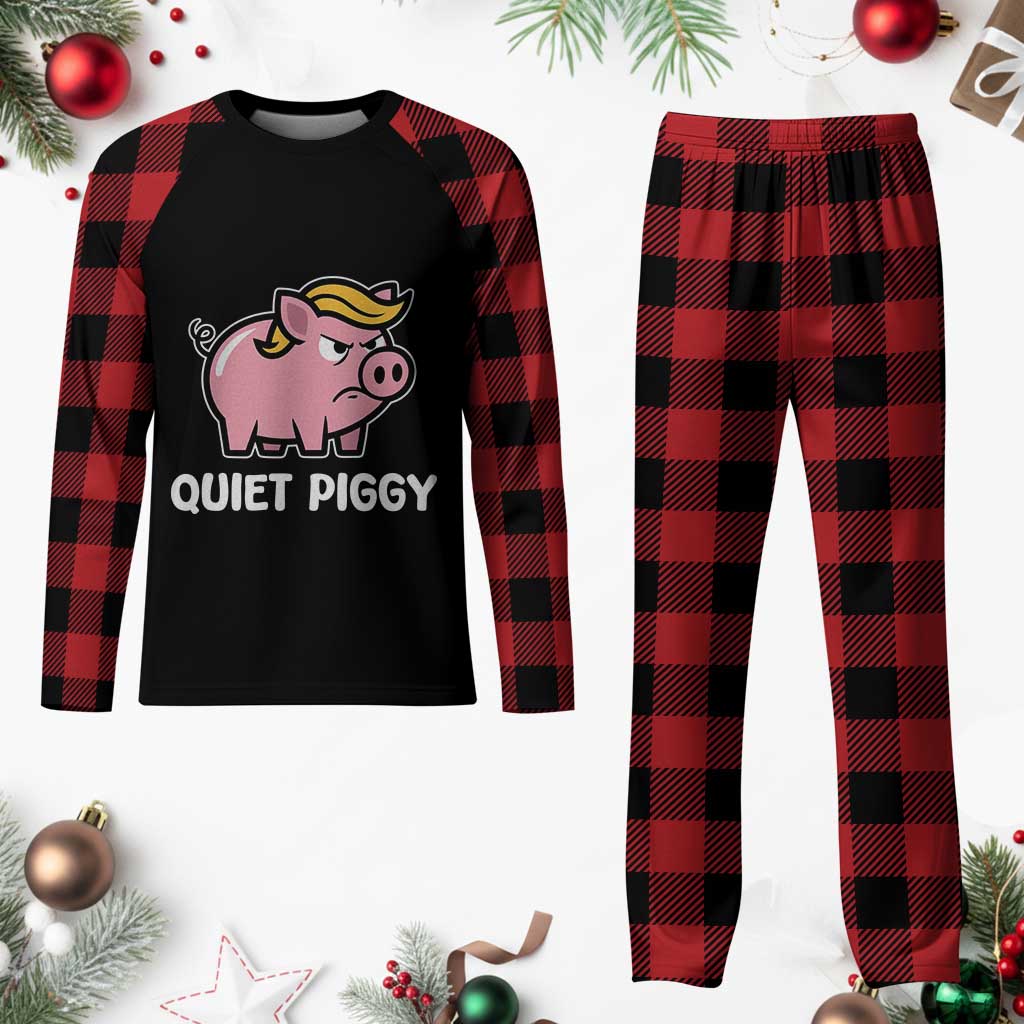 Quiet Piggy Funny Blonde Pig Plaid Pajama Set Political Satire Humor Free Speech Cute Cartoon - Wonder Print Shop