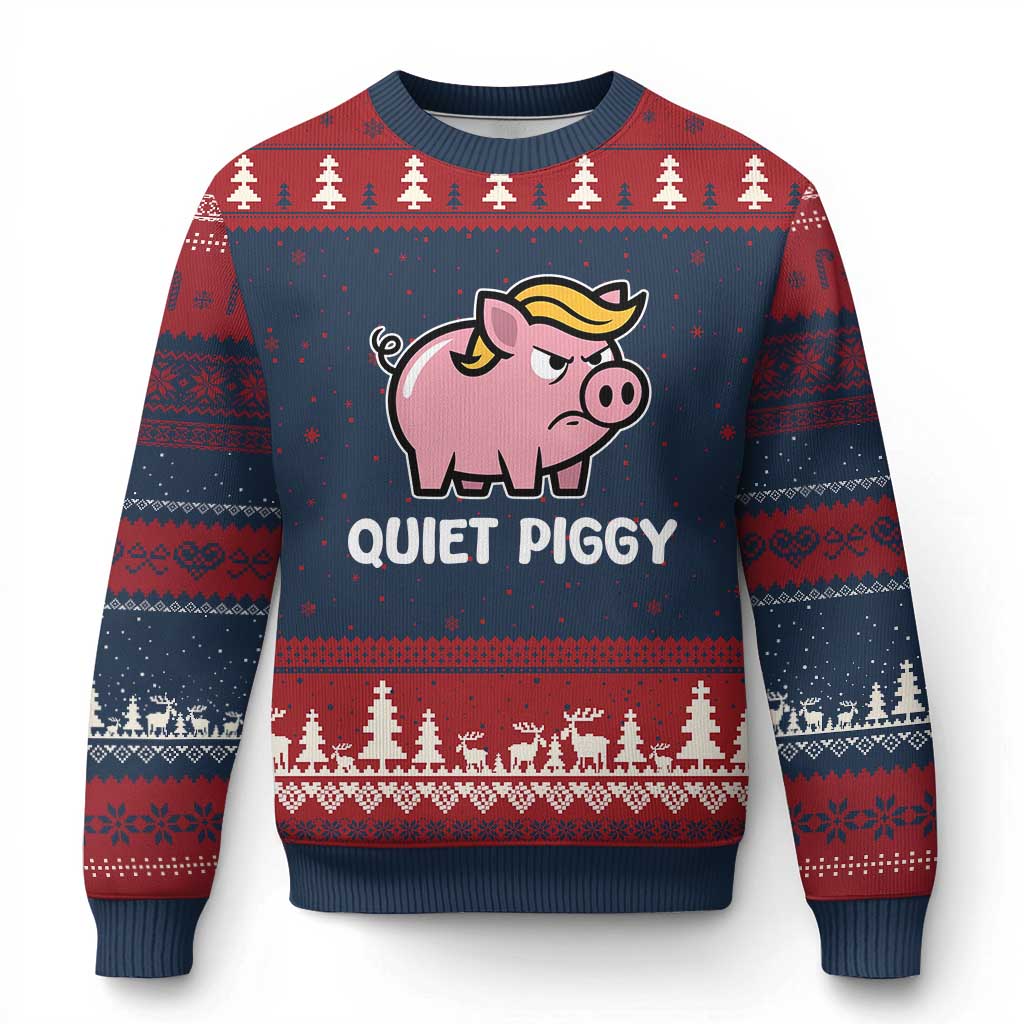 Quiet Piggy Funny Blonde Pig Ugly Christmas Sweater Political Satire Humor Free Speech Cute Cartoon - Wonder Print Shop