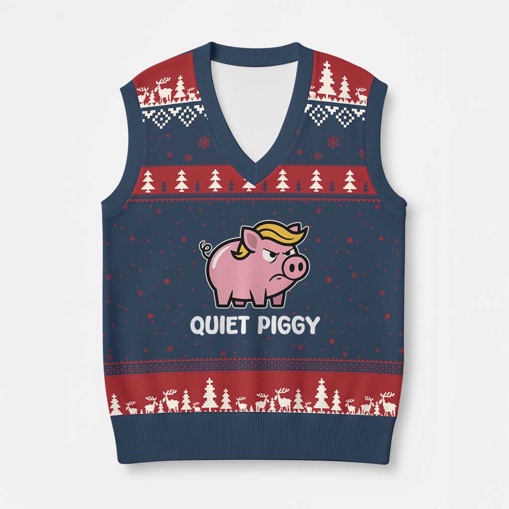 Quiet Piggy Funny Blonde Pig V-Neck Knit Sweater Vest Political Satire Humor Free Speech Cute Cartoon - Wonder Print Shop