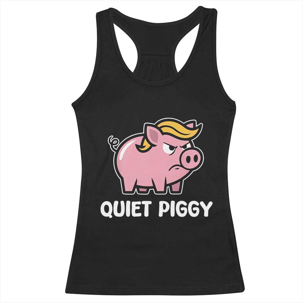 Quiet Piggy Funny Blonde Pig Racerback Tank Top Political Satire Humor Free Speech Cute Cartoon - Wonder Print Shop
