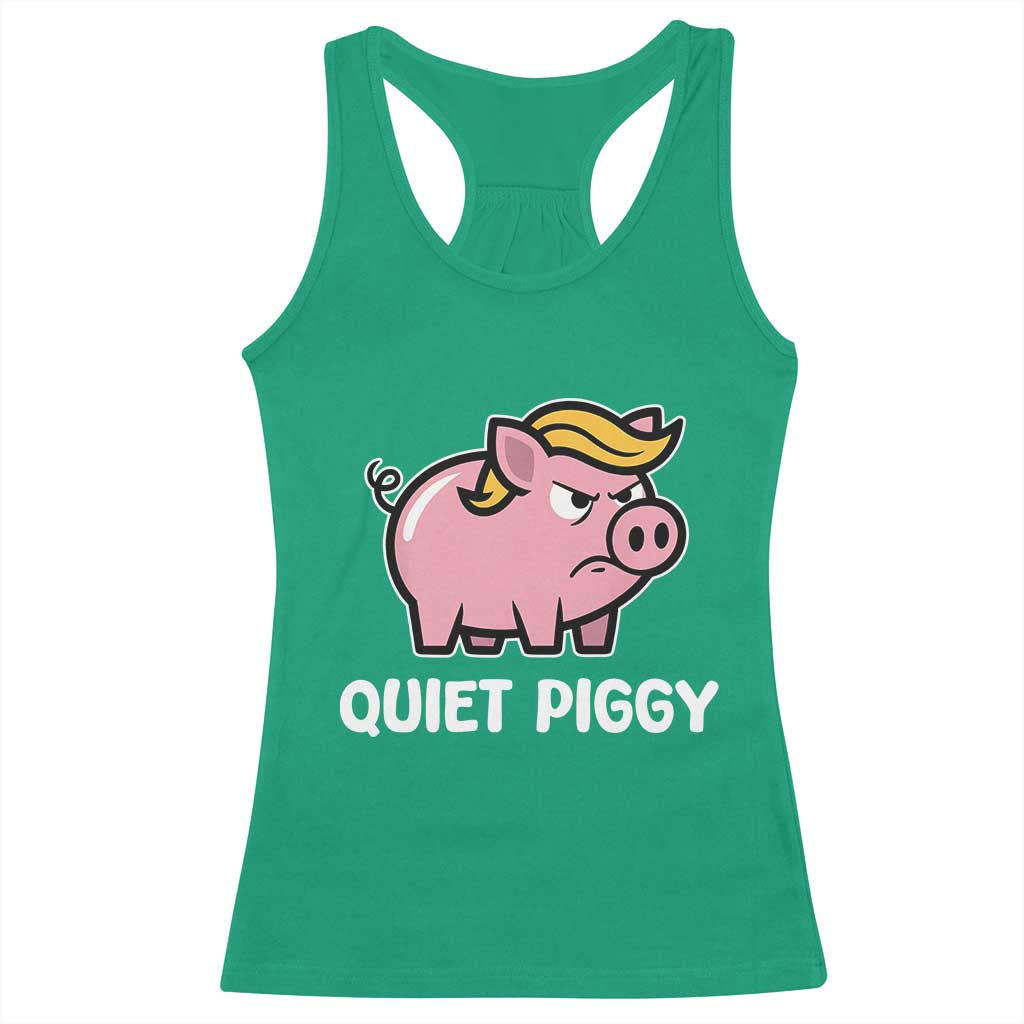 Quiet Piggy Funny Blonde Pig Racerback Tank Top Political Satire Humor Free Speech Cute Cartoon - Wonder Print Shop