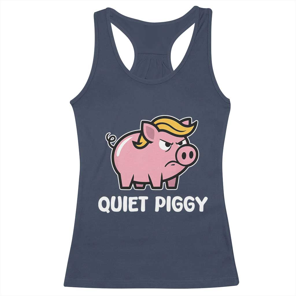 Quiet Piggy Funny Blonde Pig Racerback Tank Top Political Satire Humor Free Speech Cute Cartoon - Wonder Print Shop