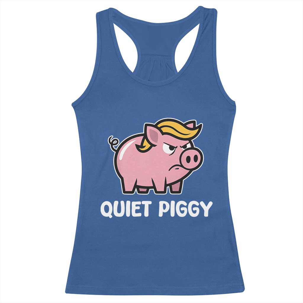 Quiet Piggy Funny Blonde Pig Racerback Tank Top Political Satire Humor Free Speech Cute Cartoon - Wonder Print Shop