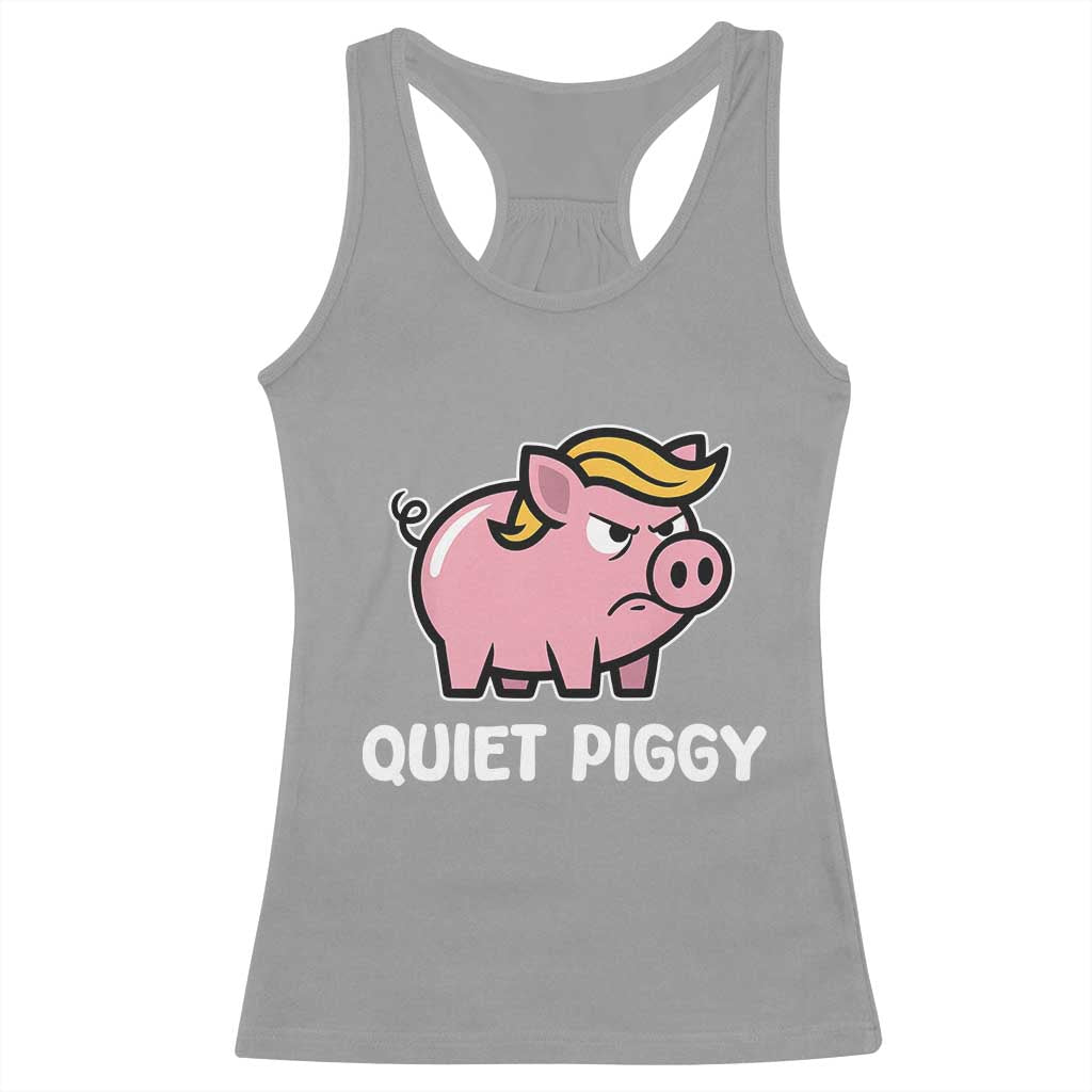 Quiet Piggy Funny Blonde Pig Racerback Tank Top Political Satire Humor Free Speech Cute Cartoon - Wonder Print Shop