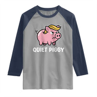 Quiet Piggy Funny Blonde Pig Raglan Shirt Political Satire Humor Free Speech Cute Cartoon - Wonder Print Shop