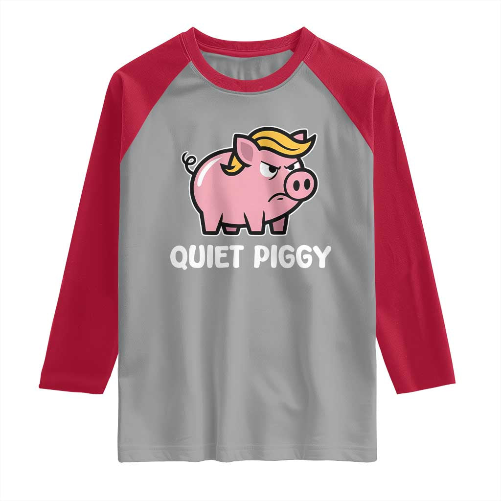 Quiet Piggy Funny Blonde Pig Raglan Shirt Political Satire Humor Free Speech Cute Cartoon - Wonder Print Shop