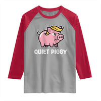 Quiet Piggy Funny Blonde Pig Raglan Shirt Political Satire Humor Free Speech Cute Cartoon - Wonder Print Shop