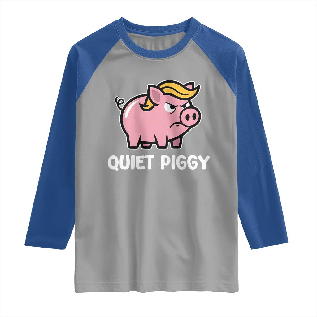 Quiet Piggy Funny Blonde Pig Raglan Shirt Political Satire Humor Free Speech Cute Cartoon - Wonder Print Shop
