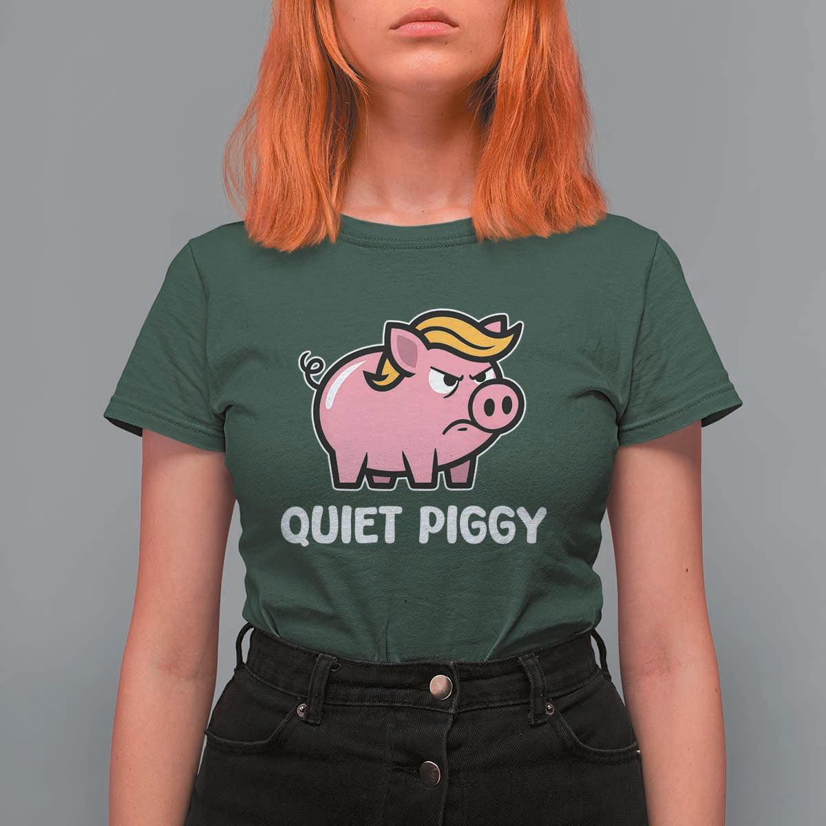 Quiet Piggy Funny Blonde Pig T Shirt For Women Political Satire Humor Free Speech Cute Cartoon - Wonder Print Shop