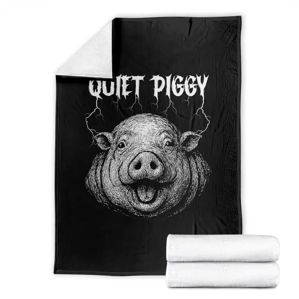 Quiet Piggy Metal Style Throw Blanket Dark Humor Pig Political Satire Humor Rock Aesthetic - Wonder Print Shop