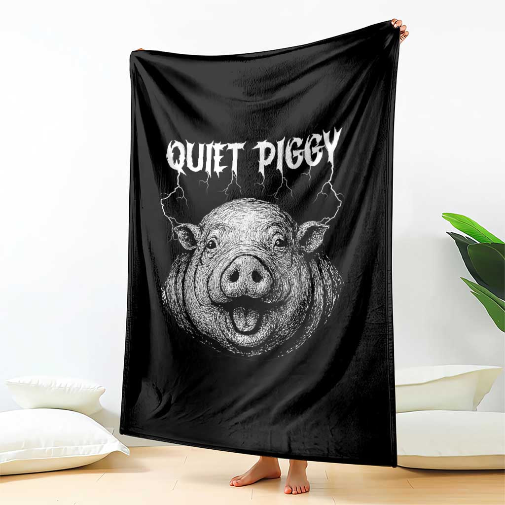 Quiet Piggy Metal Style Throw Blanket Dark Humor Pig Political Satire Humor Rock Aesthetic - Wonder Print Shop