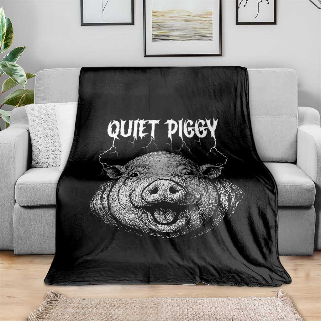 Quiet Piggy Metal Style Throw Blanket Dark Humor Pig Political Satire Humor Rock Aesthetic - Wonder Print Shop