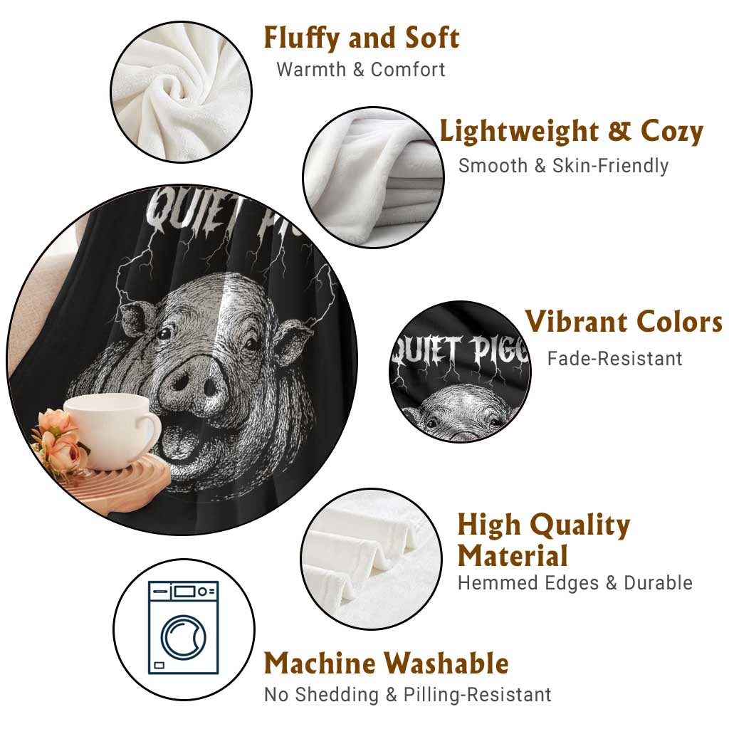 Quiet Piggy Metal Style Throw Blanket Dark Humor Pig Political Satire Humor Rock Aesthetic - Wonder Print Shop